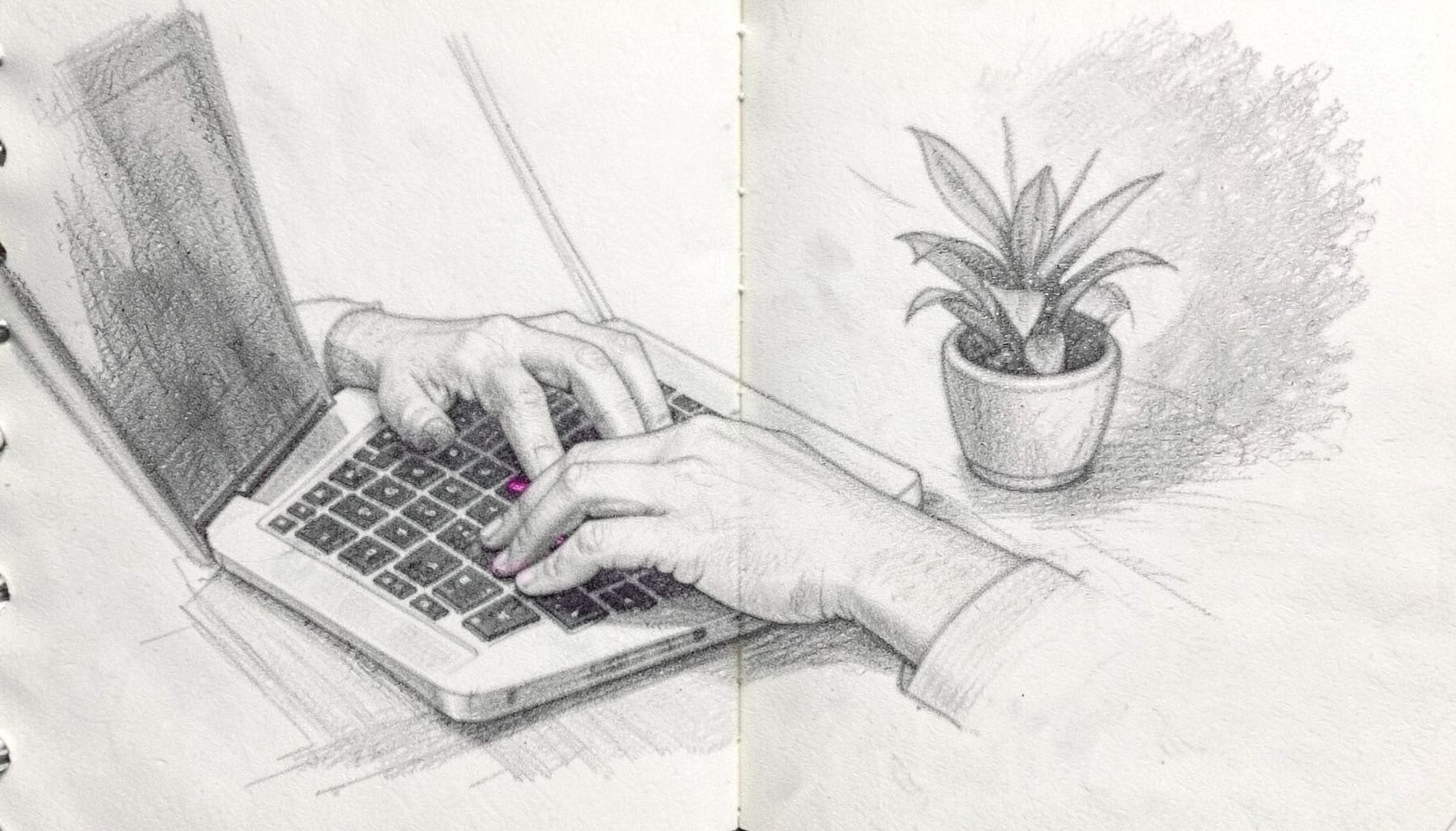 Soft-focus graphite drawing icon representing software and tech